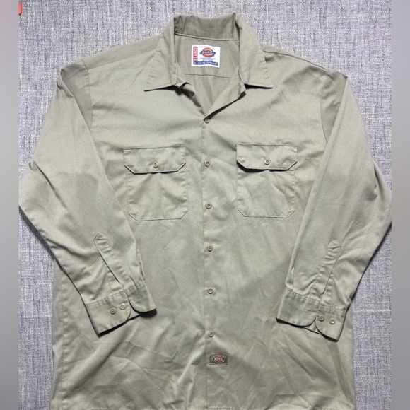 Dickies Khaki Mens XL Polyester Shirt Long Sleeve Y2K Street & Workwear Utility - Picture 1 of 12
